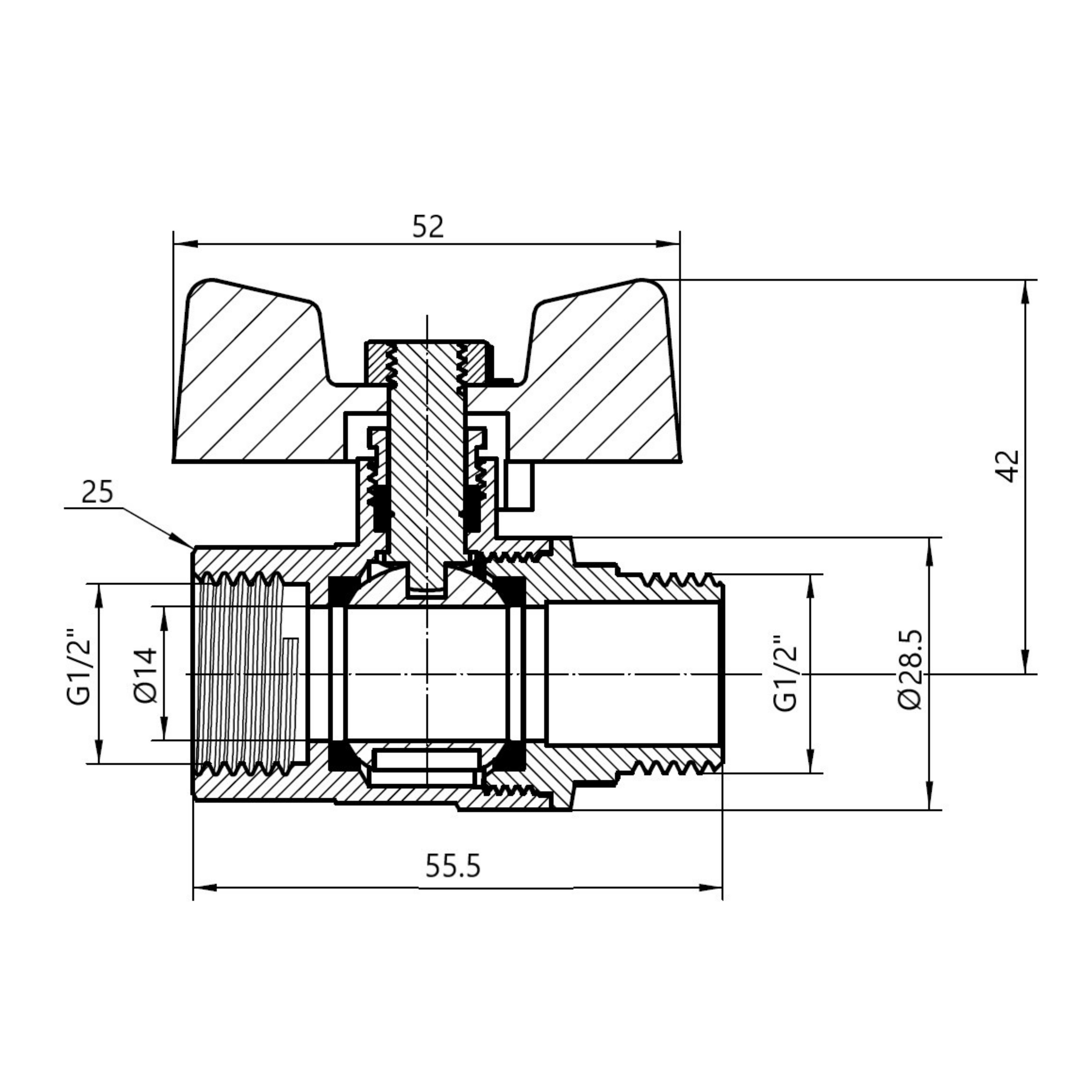 Кран кульовий Thermo Alliance Standart 1/2" ВЗ для газу (метелик) SD607NG15PN40
