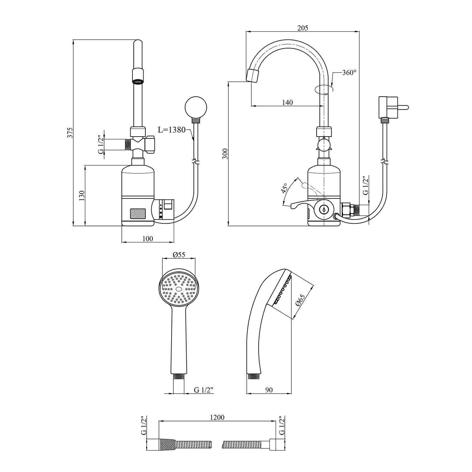 Проточний водонагрівач Kroner KRM Volt - CW190WMDS з дисплеєм