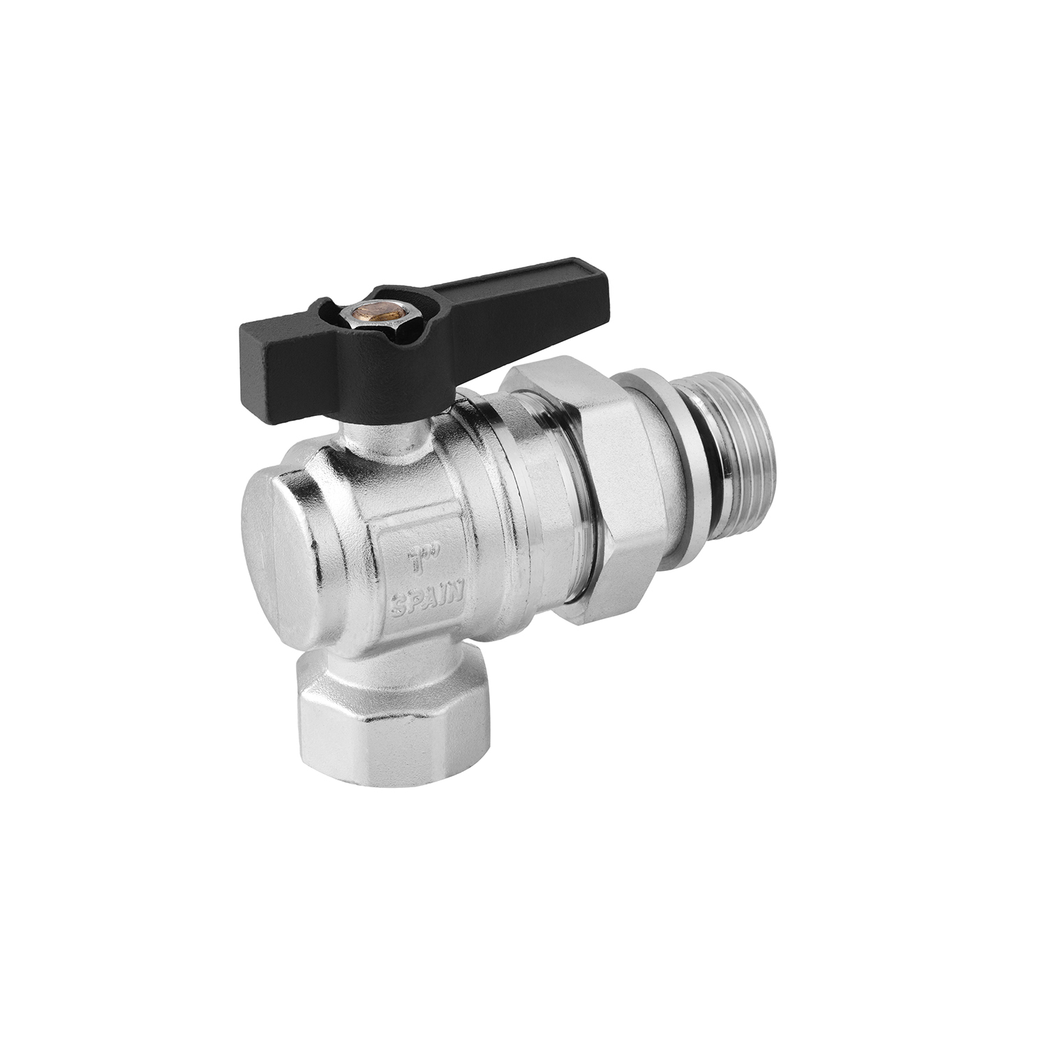 Кран-американка кульовий кутовий з антипротіканням Karro "Uno Black" 1" ВЗ PN40 метелик