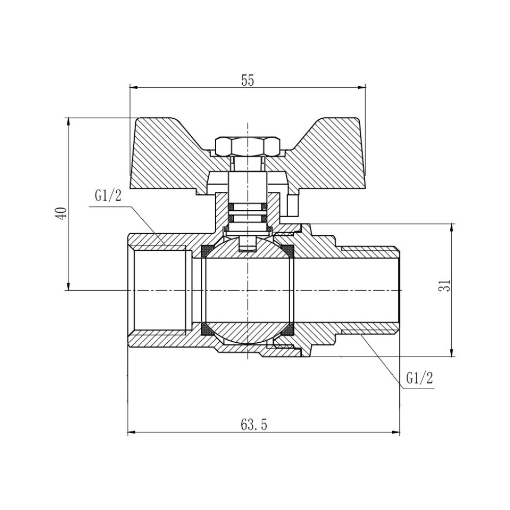 Кран кульовий Thermo Alliance Forte 1/2" ВЗ для газа (метелик) SF607G15