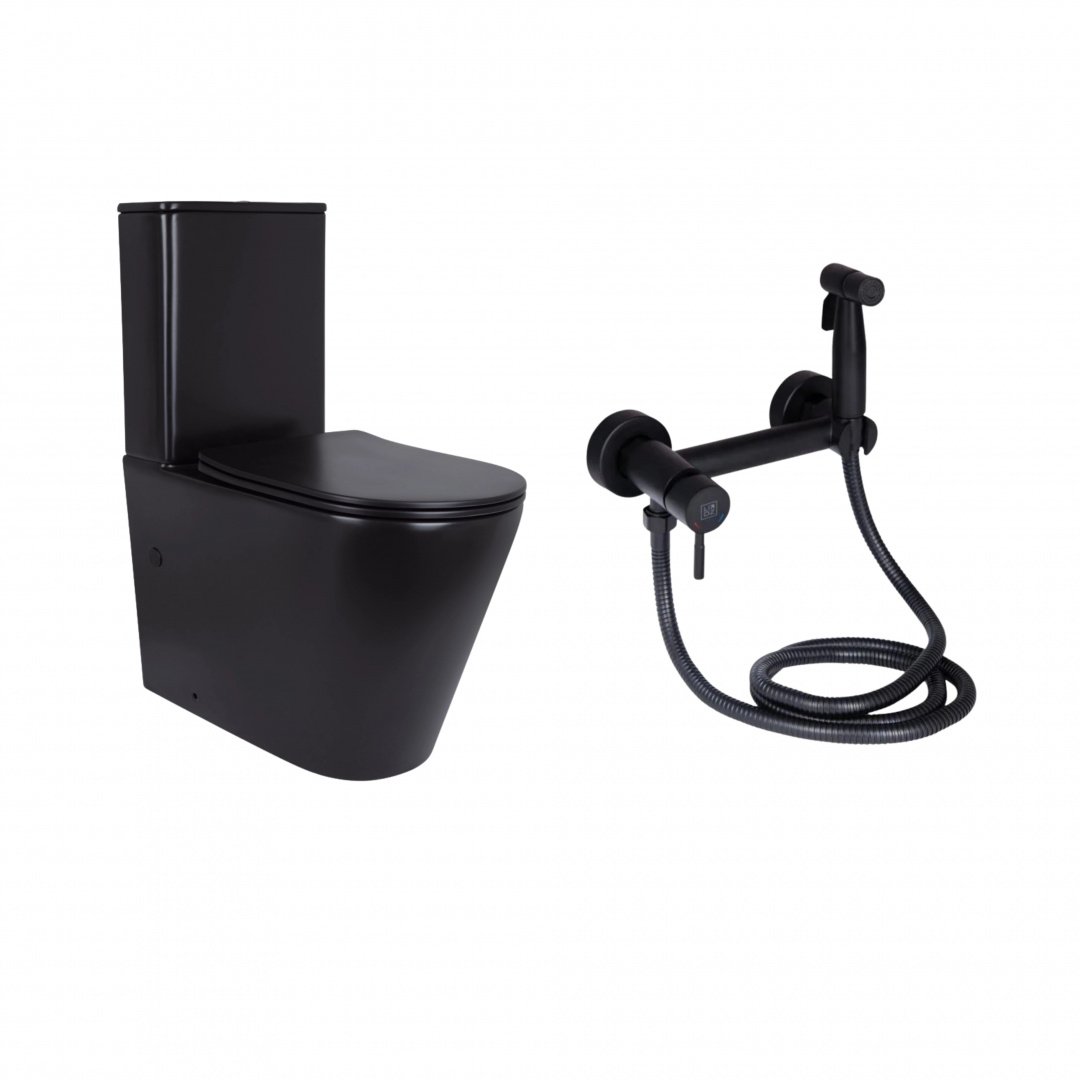 Комплект 2 в 1: підлоговий унітаз Qtap Scorpio Matt Black QT14226088AMB + набір гігієнічного душу Lidz Aria Black LDARI110BLA43394
