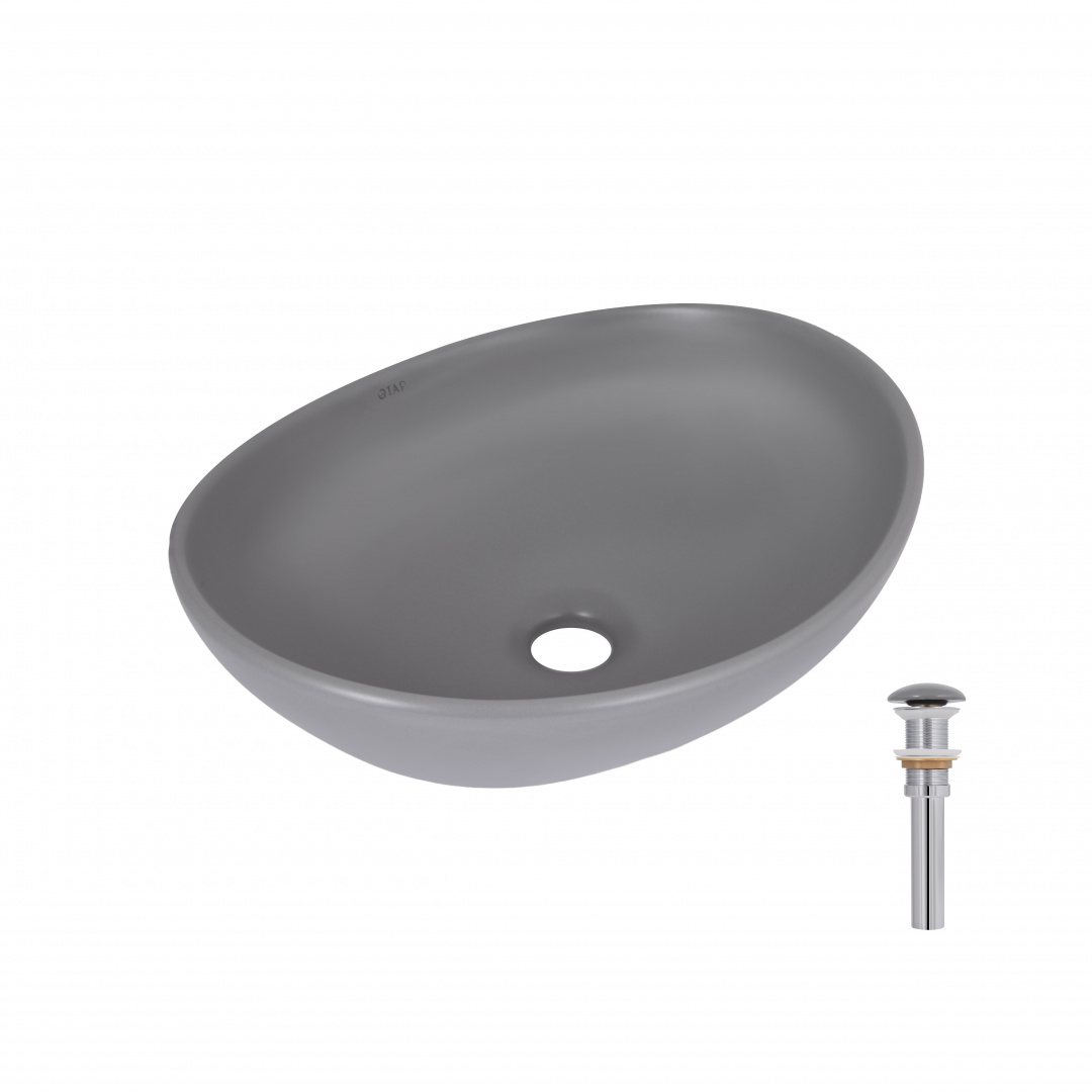 Раковина накладна Qtap Dove 415x340x140 мм, Stone grey, овальна, з донним клапаном QTDOV188SG49783