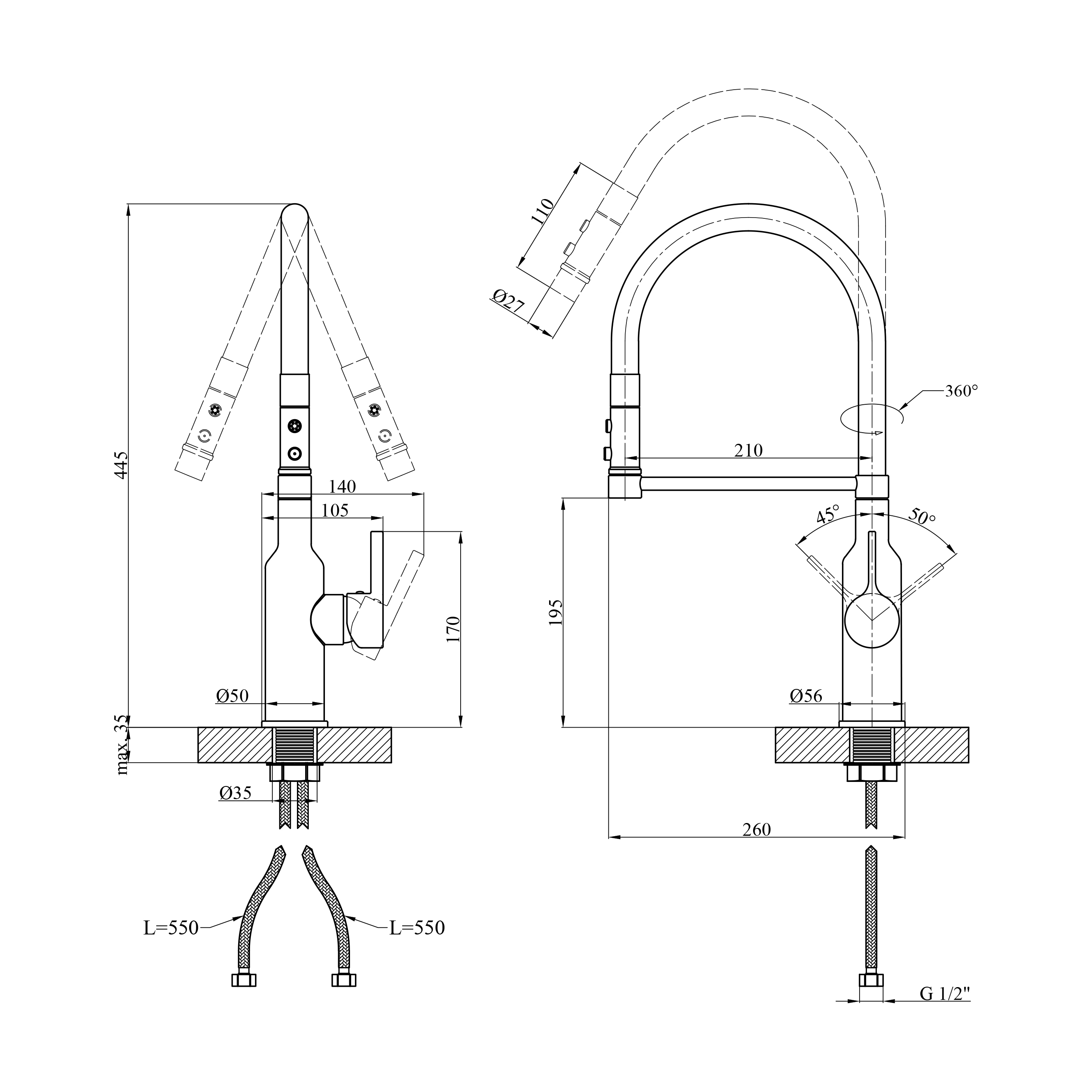 Змішувач для кухні Kroner KRP Ersel - SCH03112BLK