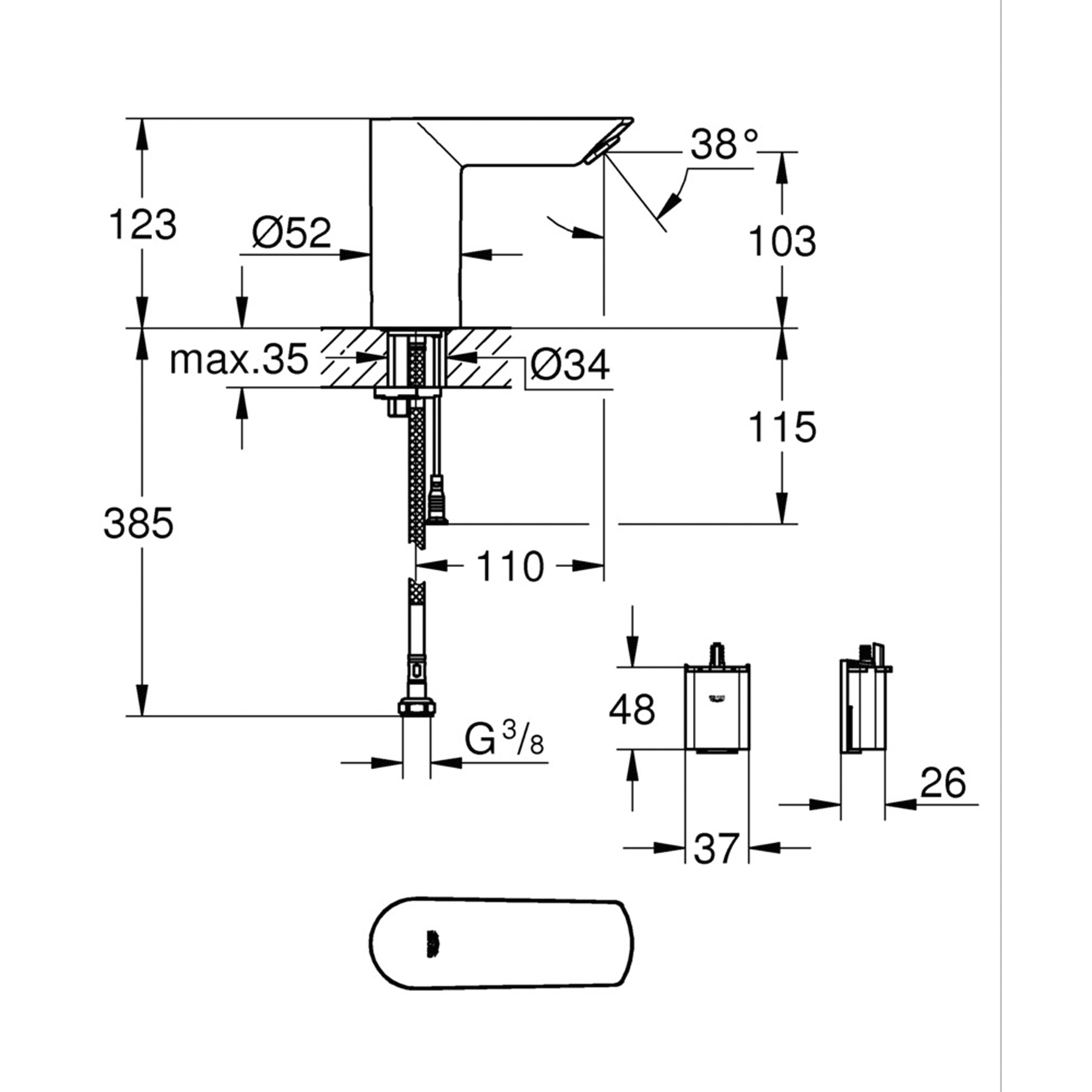 Змішувач безконтактний для раковини Grohe Bau Cosmopolitan E 36452000 без змішування