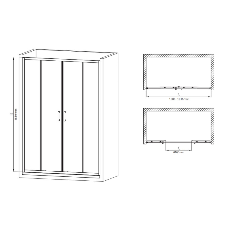 Двері у нішу розсувні MIXXUS PREMIUM DIVERSE SD01-160x185-TR CHROME прозоре скло 5мм (MI6875)