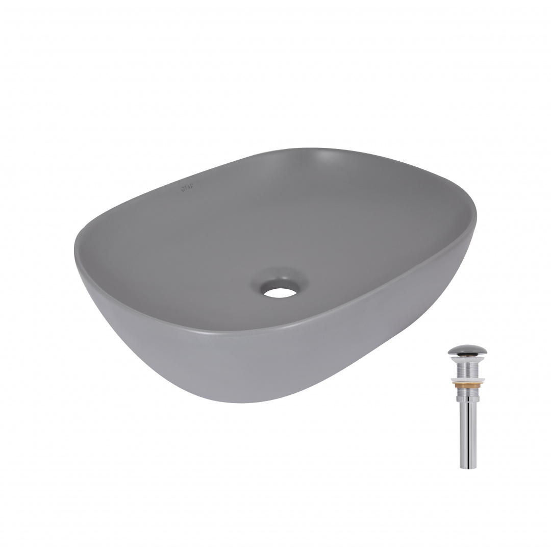 Раковина накладна Qtap Aquarius 470x380x120 мм, Stone grey, прямокутна, з донним клапаном QTAQA188SG49780