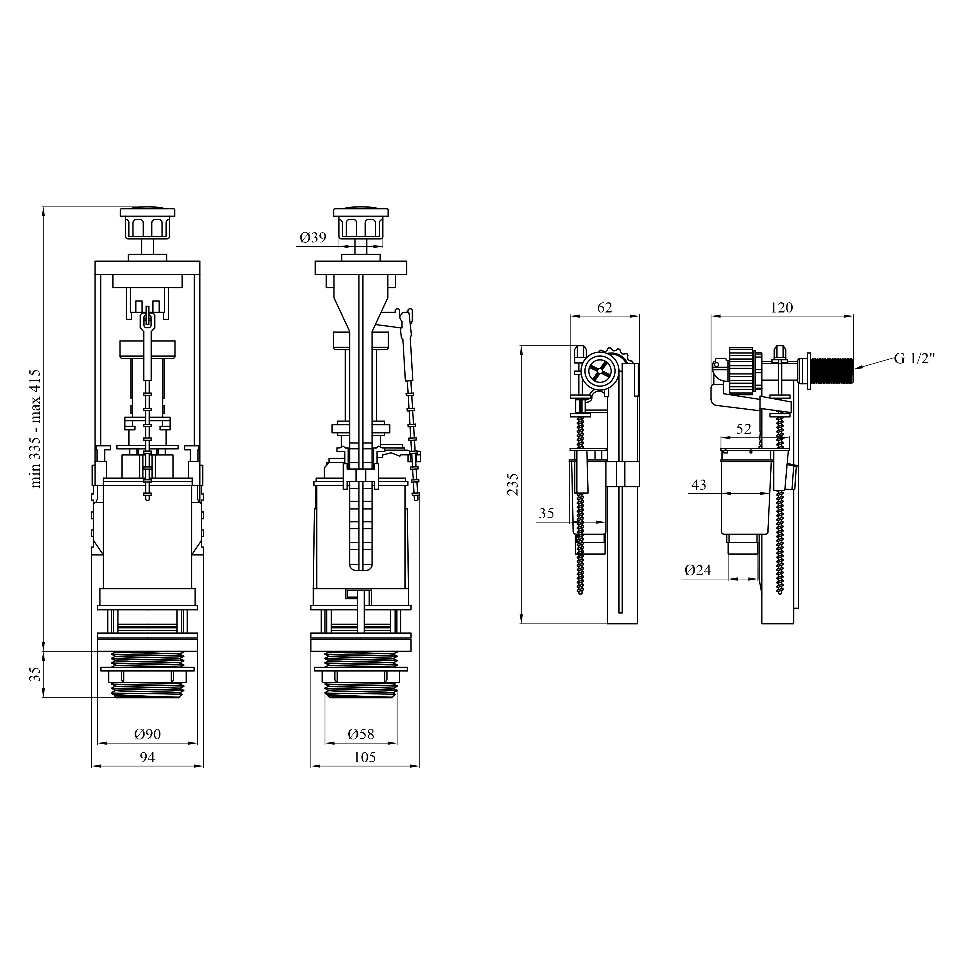 Комплект для бачка унітаза NM однорівневий, з боковим підведенням 1/2"