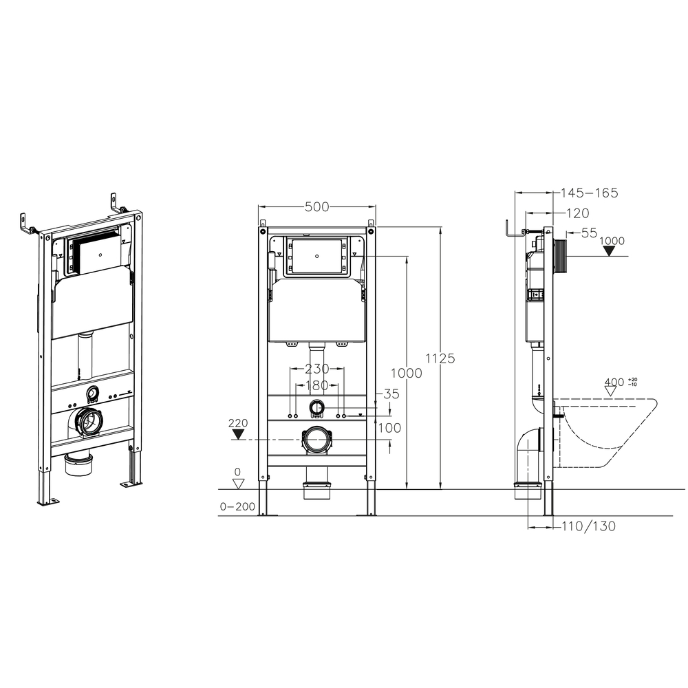 Інсталяція для підвісного унітазу KOER KT-0401 500x165x1125mm (без панелі змиву) (KR5166)