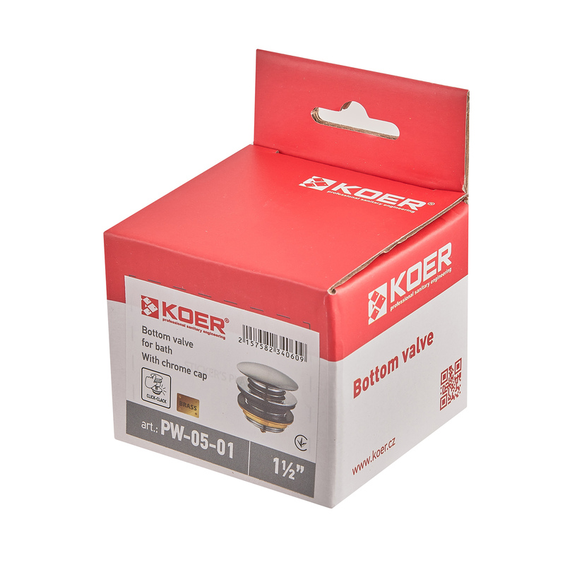 Донний клапан для ванни KOER PW-05-01 автоматичний (Click-Clack) (Колір хром) 1 1/2'' (KR3406)