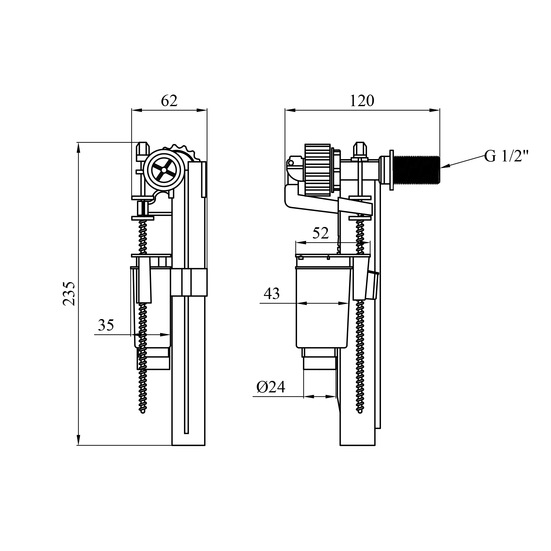 Наливний клапан для бачка унітаза NM з боковим підведенням 1/2"