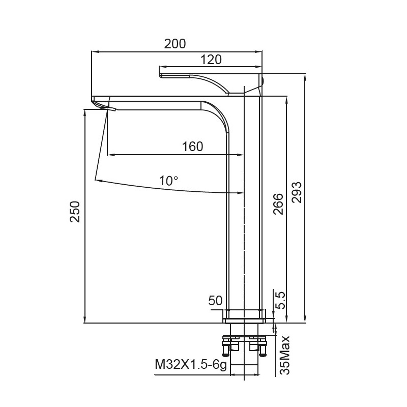 Змішувач для умивальника високий KOER KB-11010-05 (Колір чорний) (KR3483)