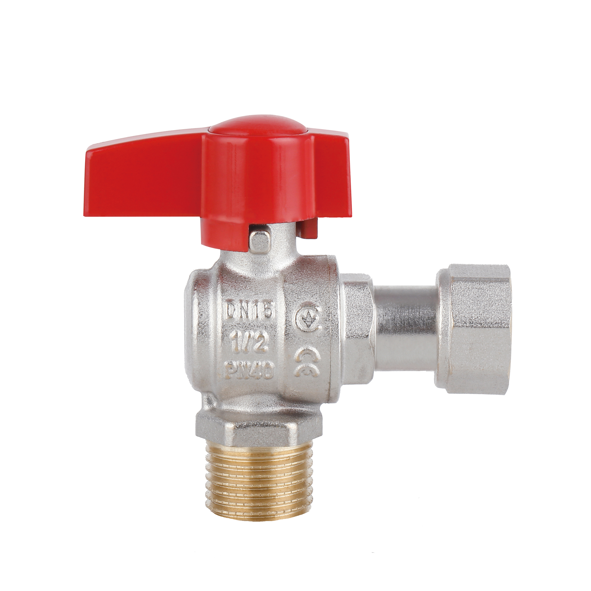 Кран кульовий Thermo Alliance Standart 1/2"ВЗ кутовий, PN40, з накидною гайкою TAS224W15