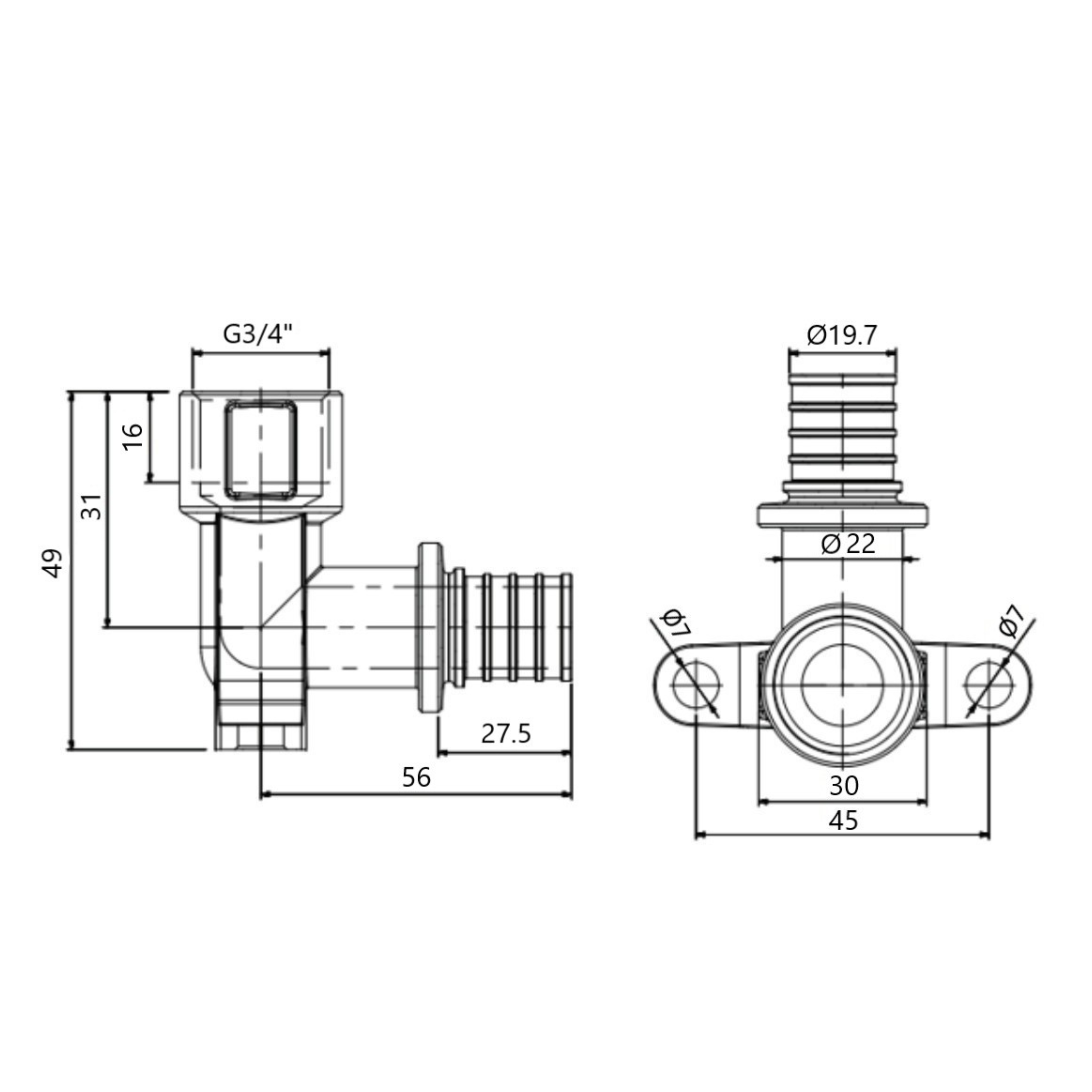 Кут натяжний Icma №1040 d25х3,5-3/4"В настінний 851040AEGX05