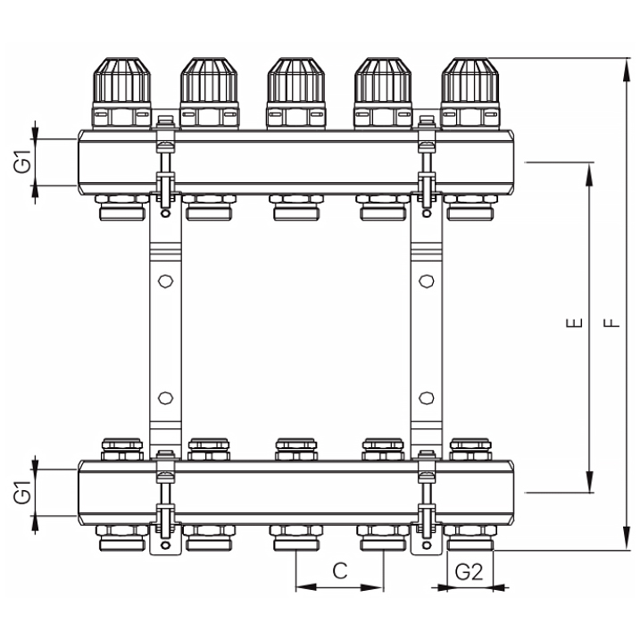 Колекторний блок з термостатіч. клапанами Koer KR.1100-04 1"x4 ways (KR2630)