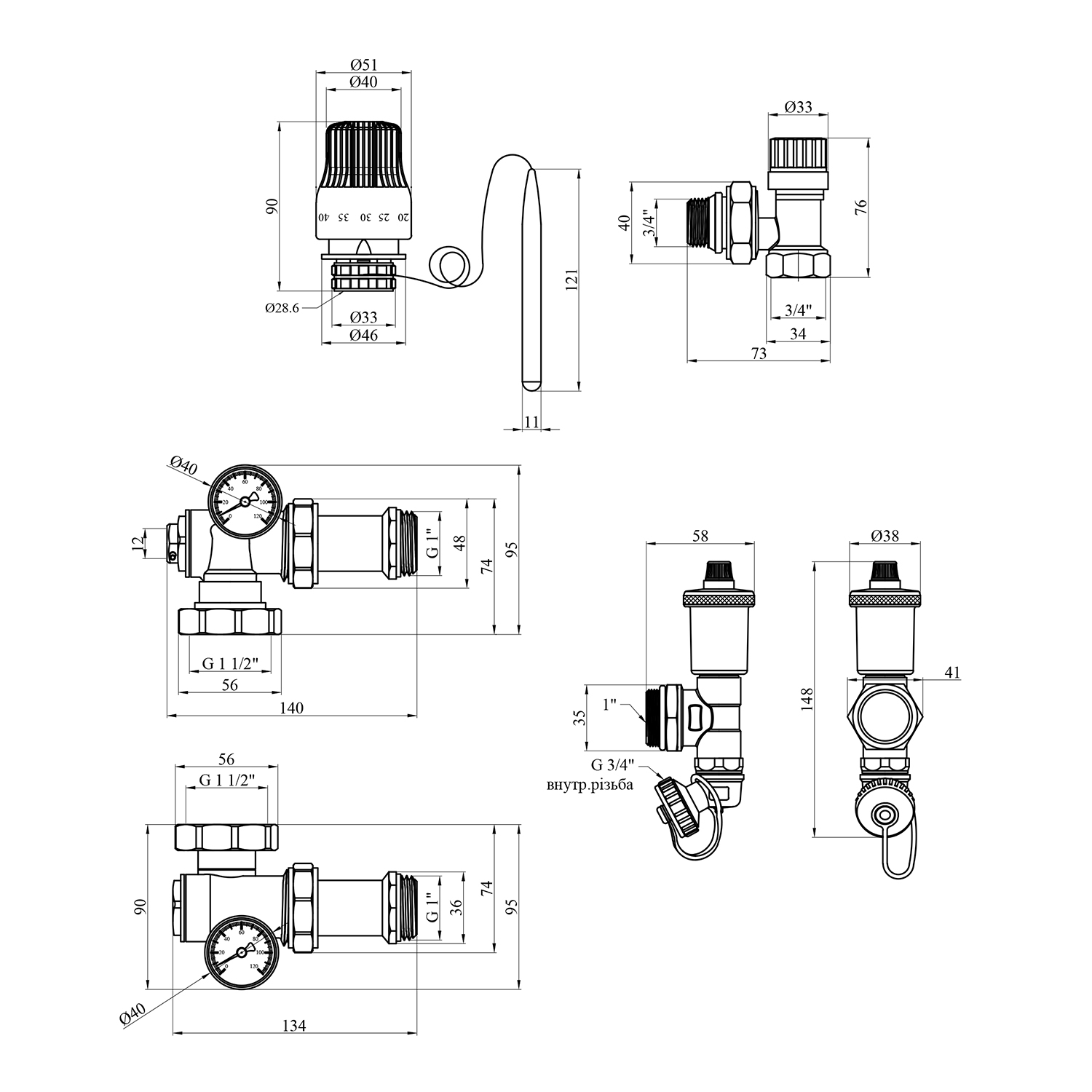 Змішувальний вузол для колектора в зборі STA 1" кутовий, нікельований