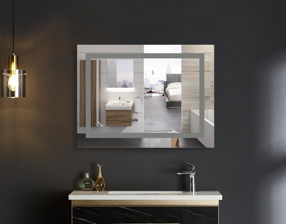 Дзеркало MIXXUS WARM MR02-100x70 з LED Touch, Anti-fog, димером, рег. яскравості, годинником (MI6002)