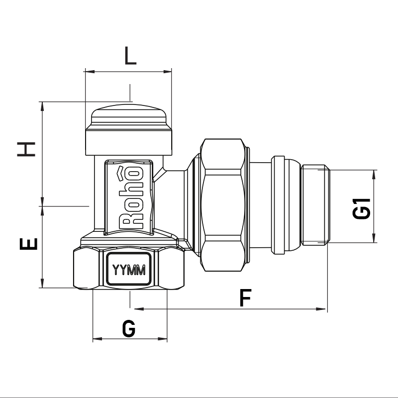 Кран радіаторний Roho R5251-050 - 1/2" кутовий (антипротікання) (RO1016)