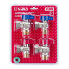 Комплект кранів для підключення газового котла Koer KR.1322 кутовий (1/2"x2шт, 3/4x2шт) (KR3126)