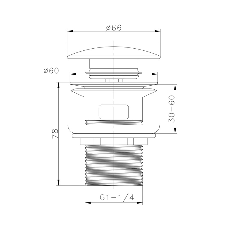 Донний клапан для раковини з переливом ZERIX BV-09 GRAY автоматичний (Click-Clack) (Колір графіт) 1 1/4'' (MY0415)