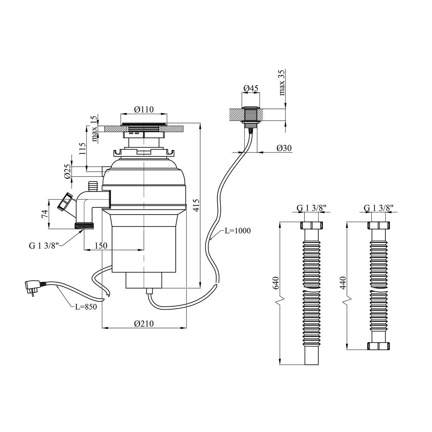 Подрібнювач харчових відходів Kroner KRP Kaiman WHI - 550W