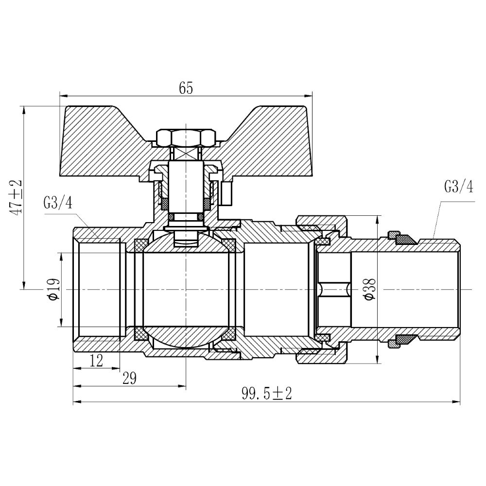 Кран кульовий "Американка" Thermo Alliance Forte з антіпротіканням прямий 3/4"ВЗ "метелик" SF222W20