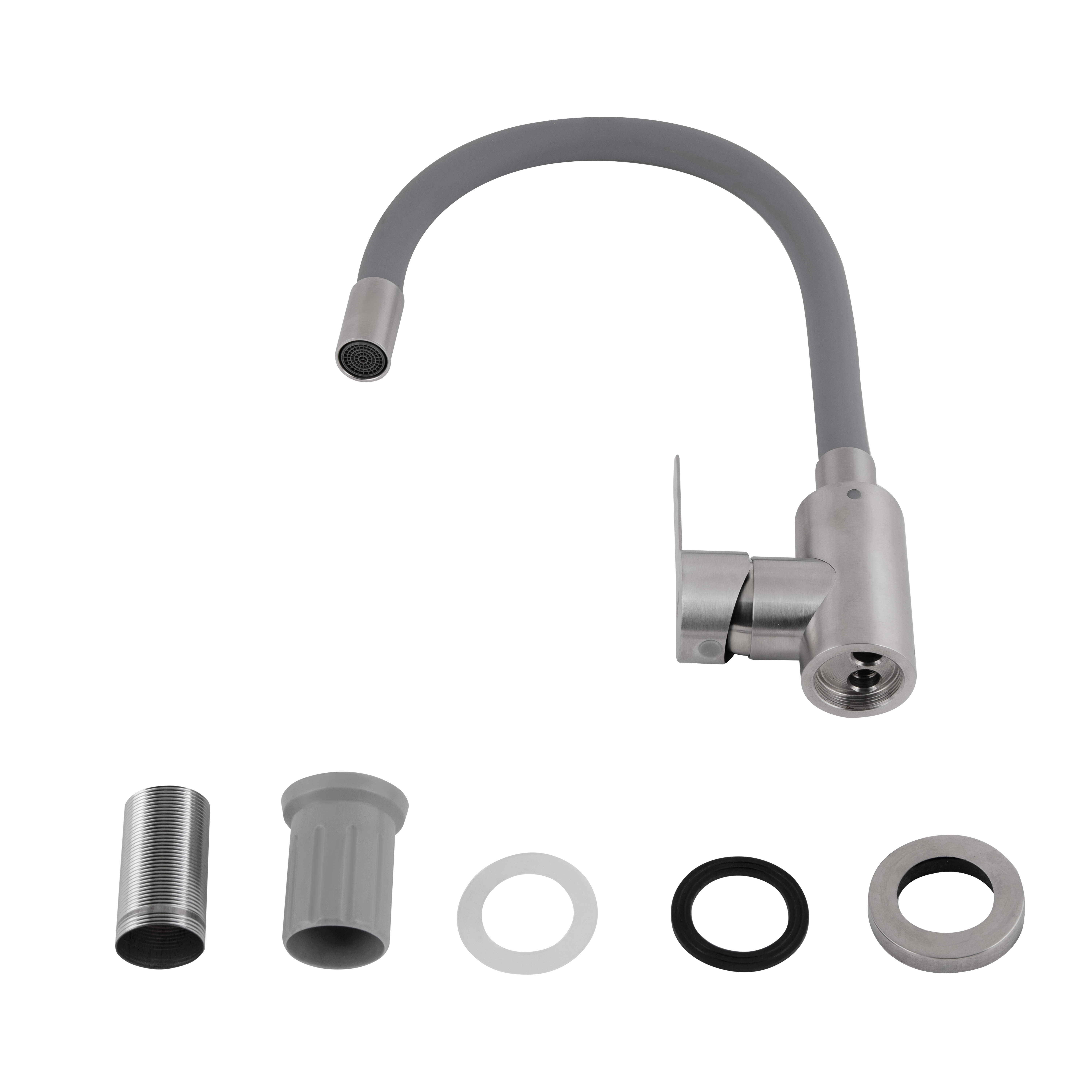 Змішувач для кухні Brinex Pure 015F3 з гнучким виливом   Nickel/Grey BRIPUR015F3NKG
