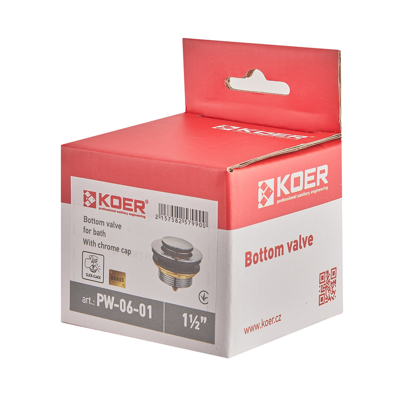Донний клапан для ванни KOER PW-06-01 автоматичний (Click-Clack) (Колір хром) 1 1/2'' (KR5799)