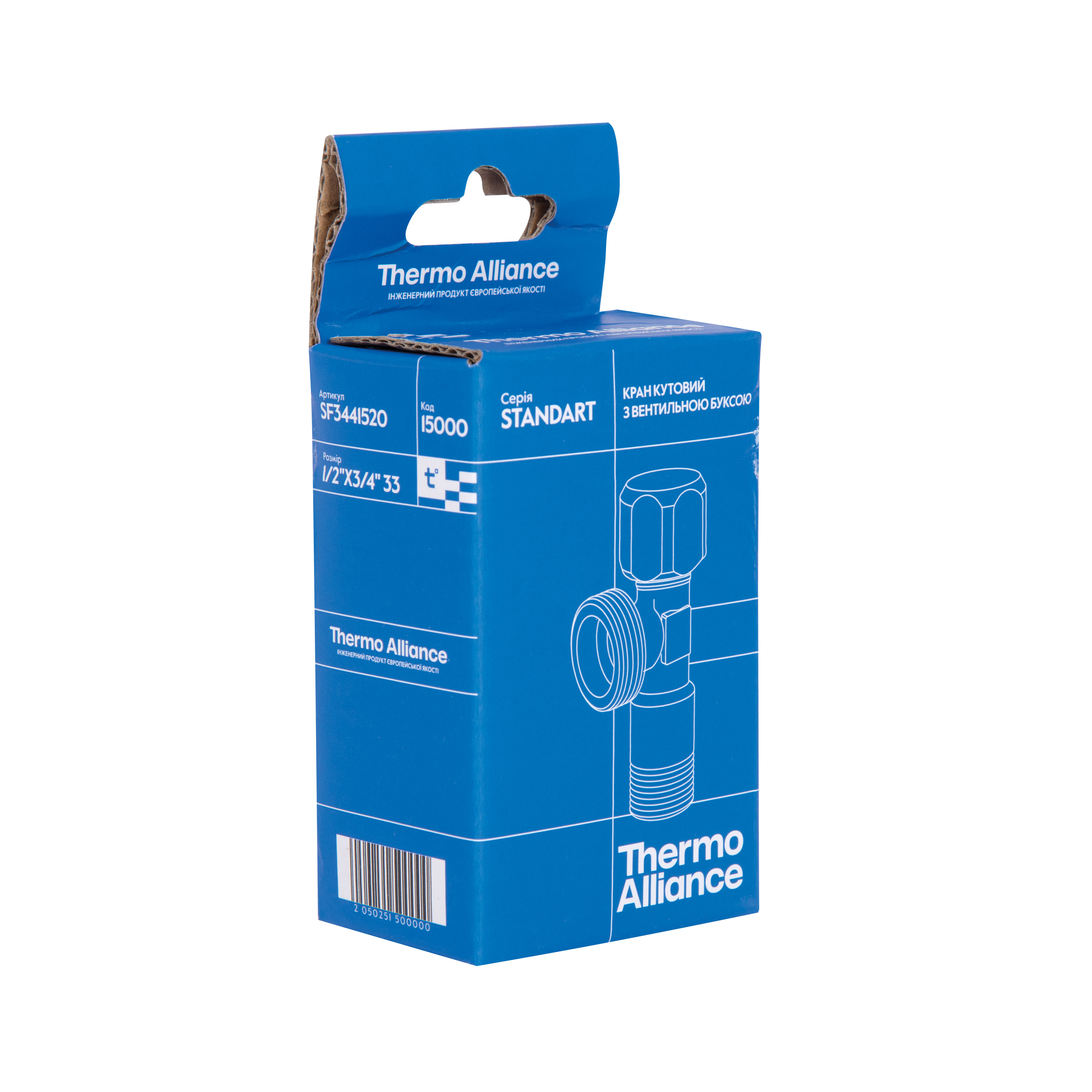 Кран кутовий Thermo Alliance Standart (ручка шестигранник) з вент.буксою 1/2"З х 3/4"З SF3441520