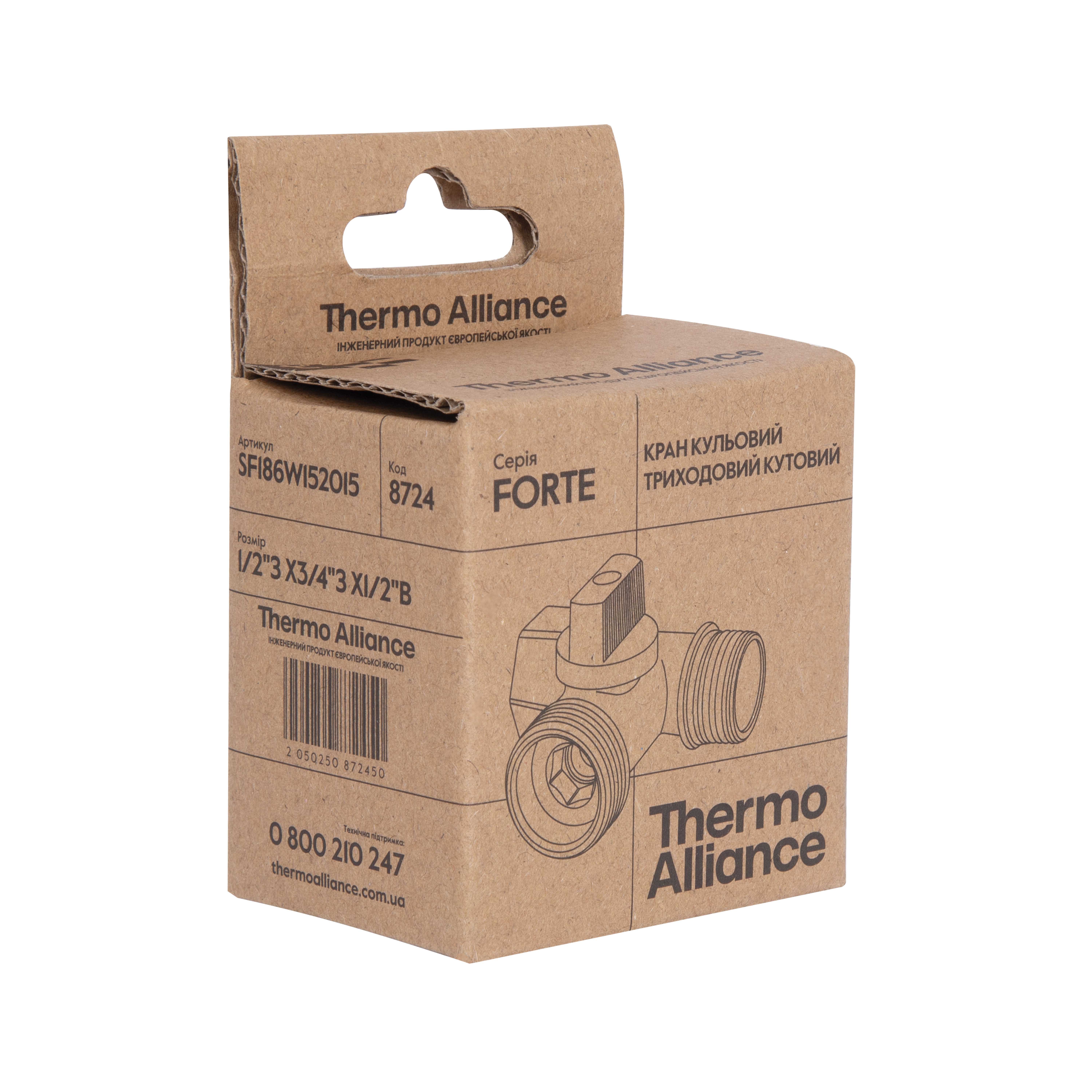 Кран приладовий кульовий Thermo Alliance Forte 1/2"х3/4"х1/2" SF186W152015