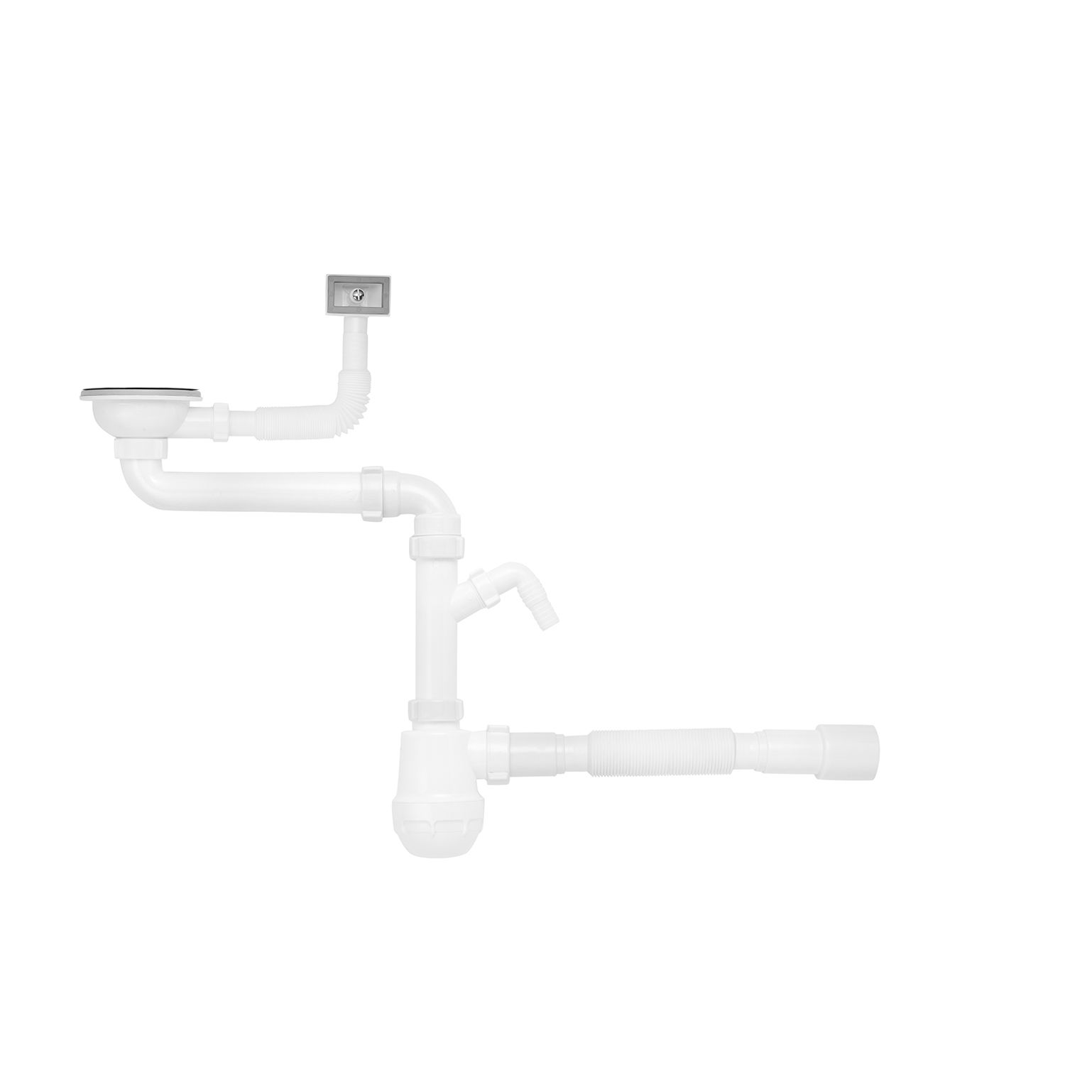 Сифон для кухонної мийки Kroner KRP - KS02S-1 3 1/2"х40/50 мм з відводом для пральної машини, з квадратним переливом