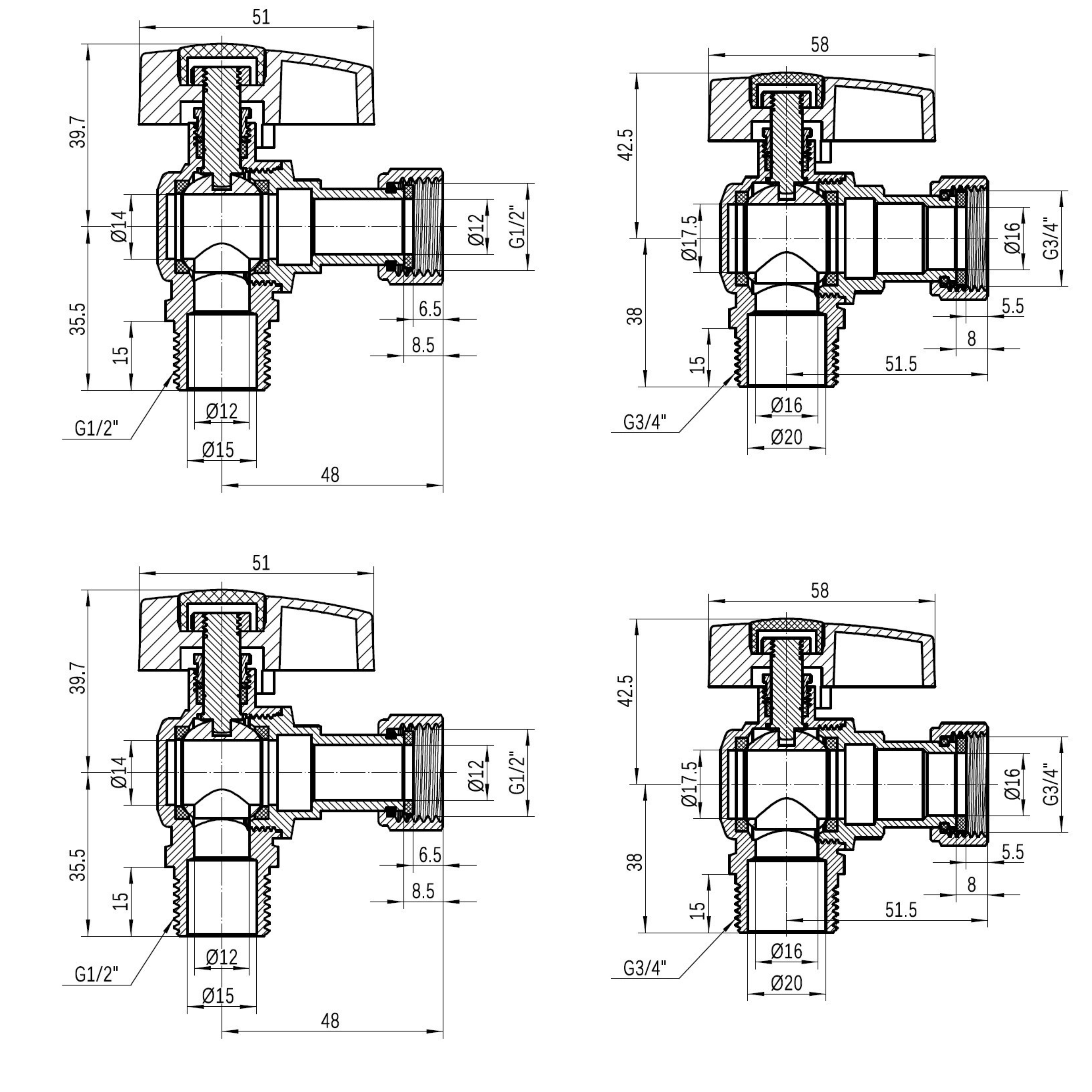 Комплект кутовий кранів Thermo Alliance Standart 1/2"ВН -3/4"ВН з накидною гайкою для підключення котла TAS225RBW1520