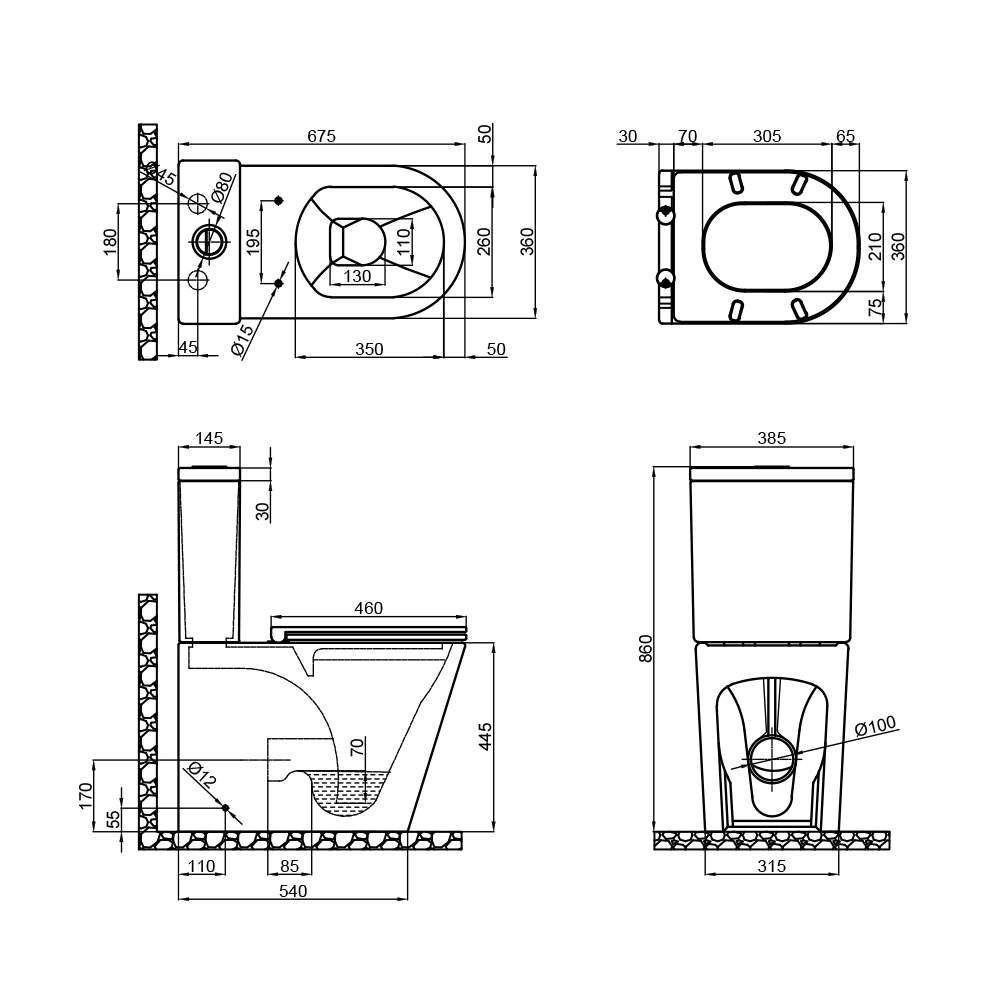 Чаша унітазу-компакту без сидіння MIXXUS PREMIUM BEVEL-0402-R BOWL 445x390x670 система змиву RIMLESS (MI8354)