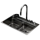 Мийка Zerix ZH7548-SET-03 Nano-Black з вбудованим змішувачем з нерж. сталі (ZM5577)
